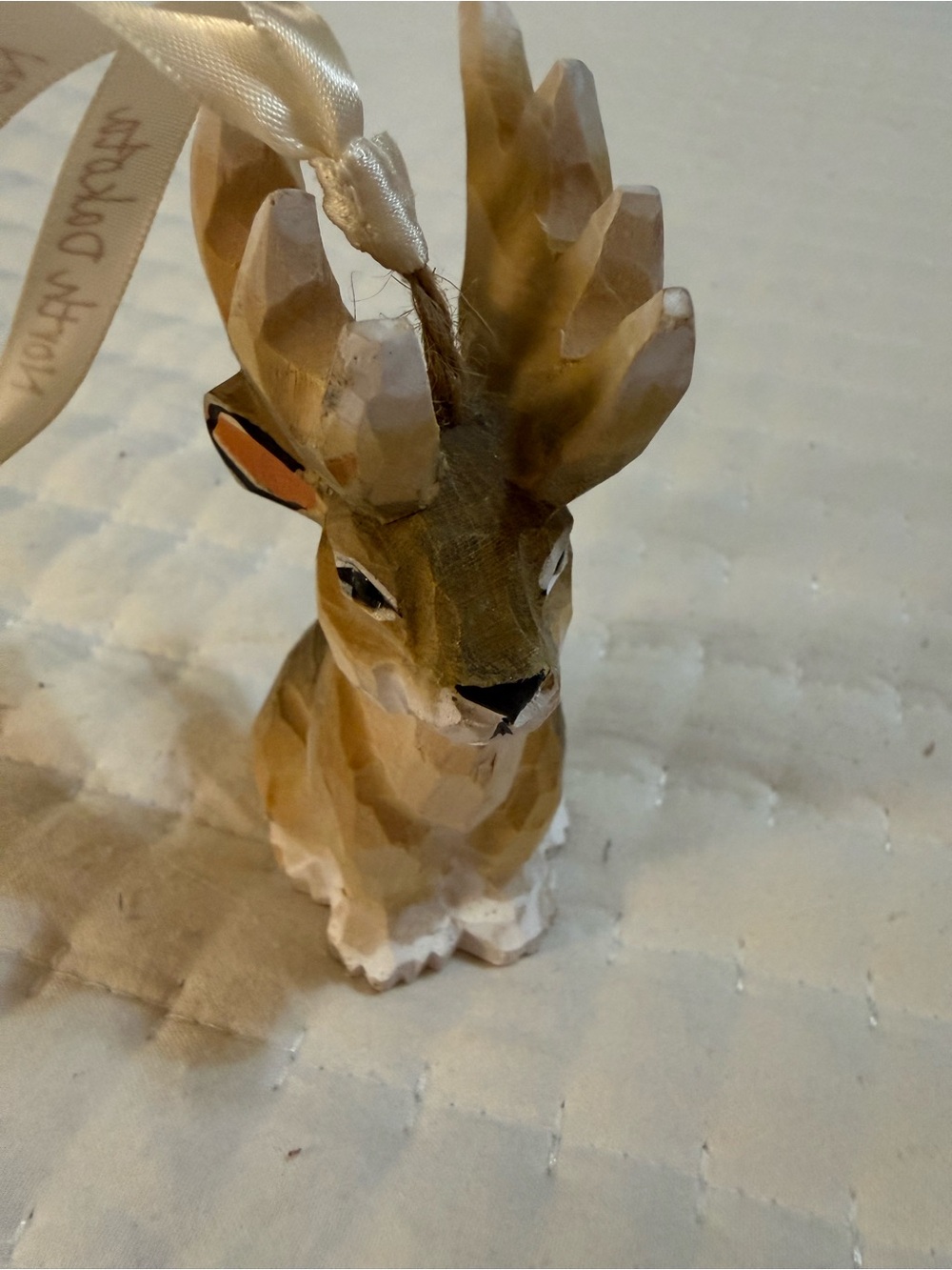 Hand-Painted/Carved Jackalope Ornament in Warm Brown and White